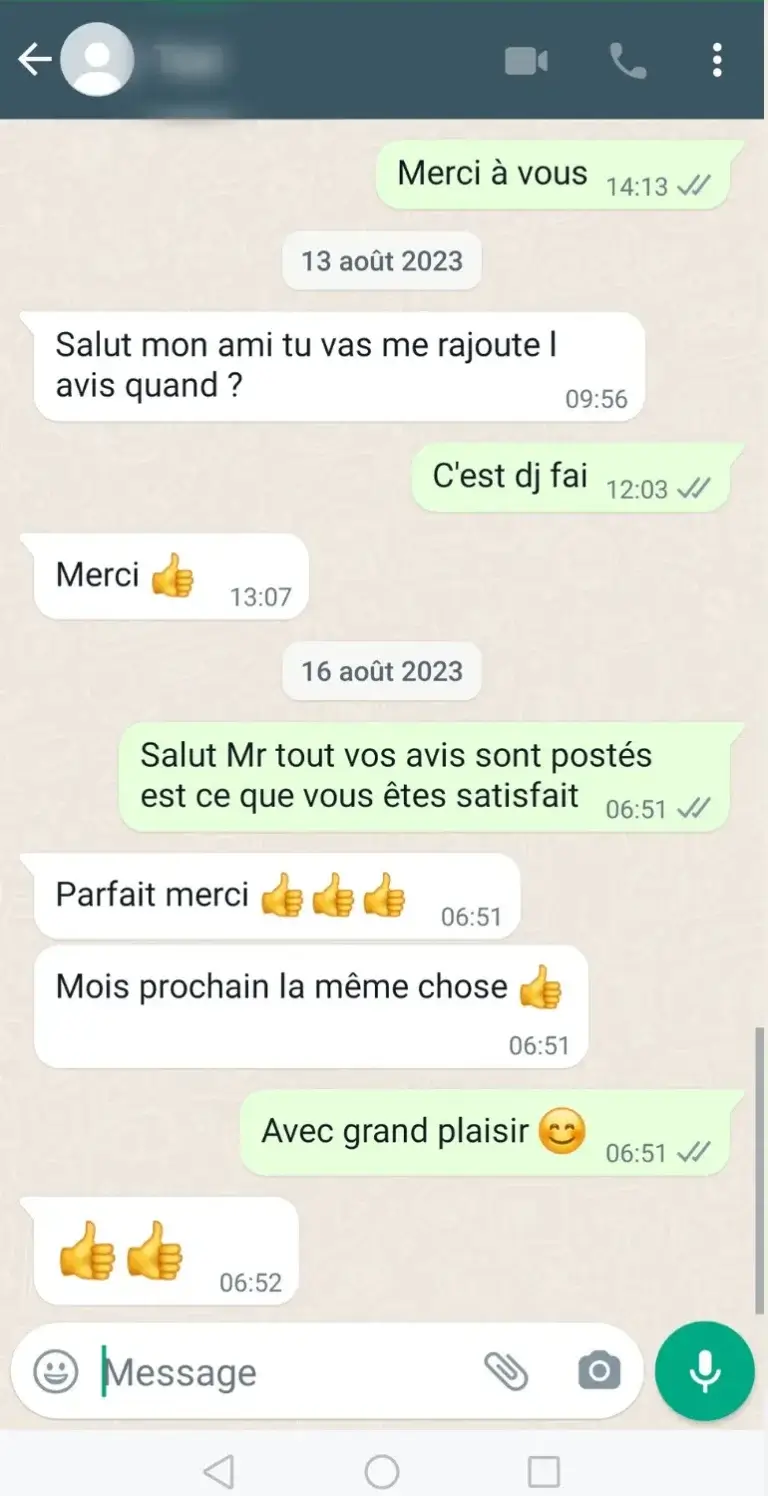 Captura de ecrã de um cliente satisfeito no Google