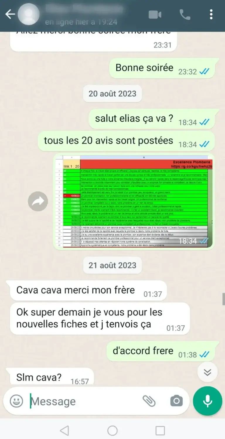 Resultado de cliente após encomenda de avaliações no Google Maps